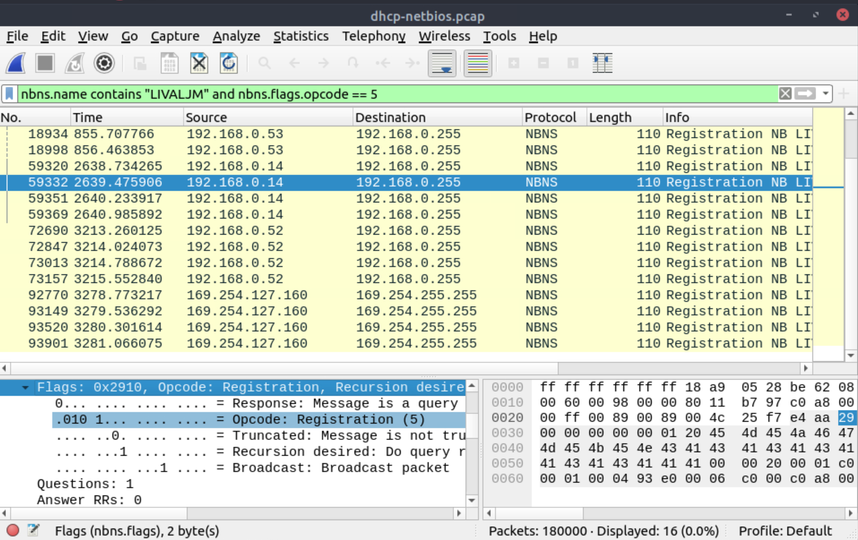 NetBIOS registration requests